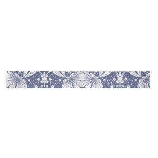 Ruban En Satin Bleu marine floral de style William Morris