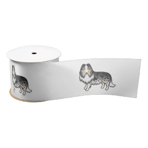 Ruban En Satin Bleu Merle Rough Collie Joli Dessin Chien