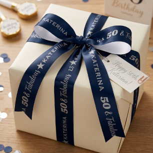 Ruban En Satin Bleu Nuit Argent Fabulux Anniversaire