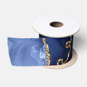 Ruban En Satin Bleu Nuit et Or Faux Paillettes d'Agate