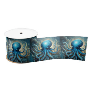 Ruban En Satin Bleu Octopus Acrylique Abstraite,