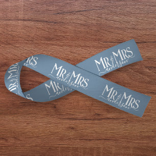 Ruban En Satin Bleu Poussiéreux Couple de jeunes mariés Mariage