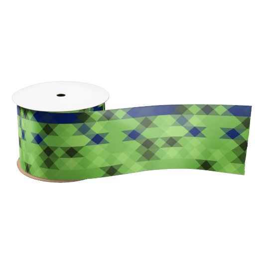 Ruban En Satin blue and green geometric pattern (Bobine)