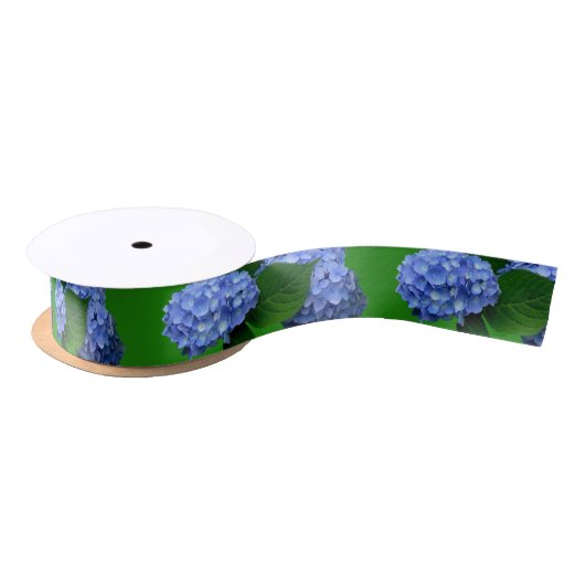 Ruban En Satin Blue Hydrangea Blooms Vert Satin Ruban (Bobine)
