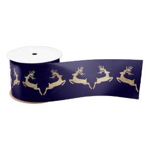 Ruban En Satin Blue Marine Golden Noël vacances Reindeer