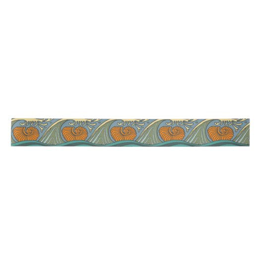 Ruban En Satin Blue Ocean Waves Nautilus Seashell Motif Nouveau (Devant)