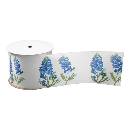 Ruban En Satin Bluebonnets Texas Blue Flowers Aquarelle (Bobine)