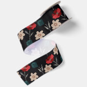 RUBAN EN SATIN BOHO FLEURS ABSTRAITES EN NOIR (Dos)