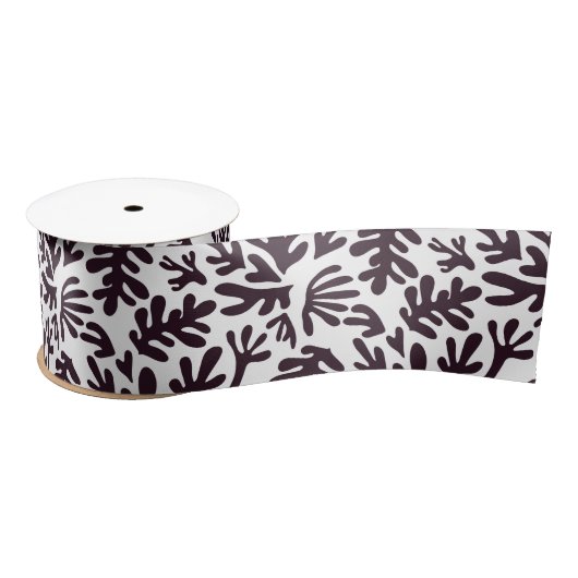 Ruban En Satin Boho Matisse Formes botaniques Motif gris noir (Bobine)
