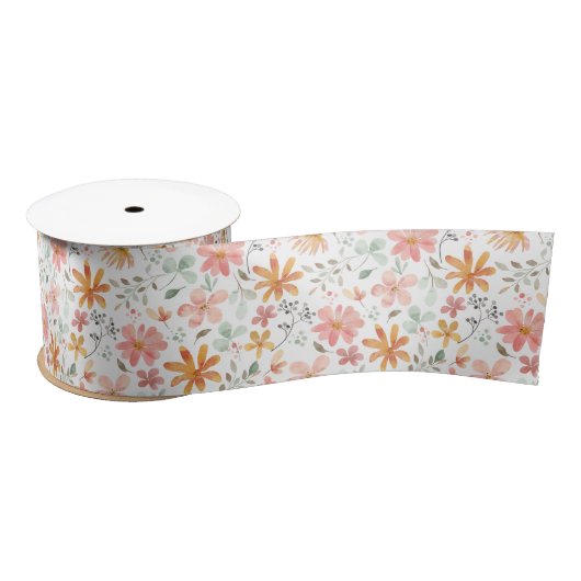 Ruban En Satin Boho Meadow Fleur sauvage Garden Floral (Bobine)