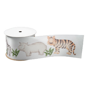 Ruban En Satin Bois Animaux Jungle Baby shower de verdure