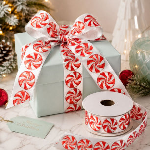 Ruban En Satin Bonbon poivrée à la menthe verte Joyeux Noël