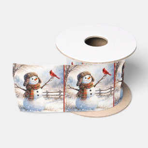 Ruban En Satin Bonhomme de neige de Noël avec un cardinal rouge