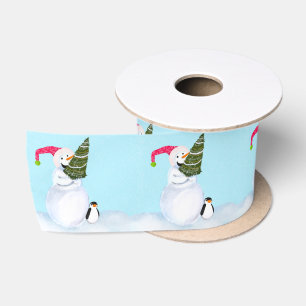 Ruban En Satin Bonhomme de neige souriant Noël Manchot mignon & a