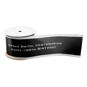 Ruban En Satin Bord blanc - Texte répété - Blanc/Noir