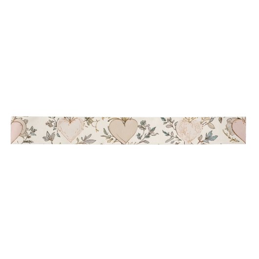 Ruban En Satin Botanical Hearts Romantic Floral Valentine Pattern (Devant)