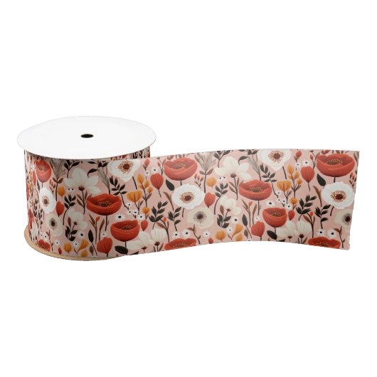 Ruban En Satin Botanique Boho Automne Fleur sauvage Meadow Motif (Bobine)