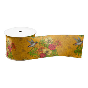 Ruban En Satin Bouquet tropical et colibris 2