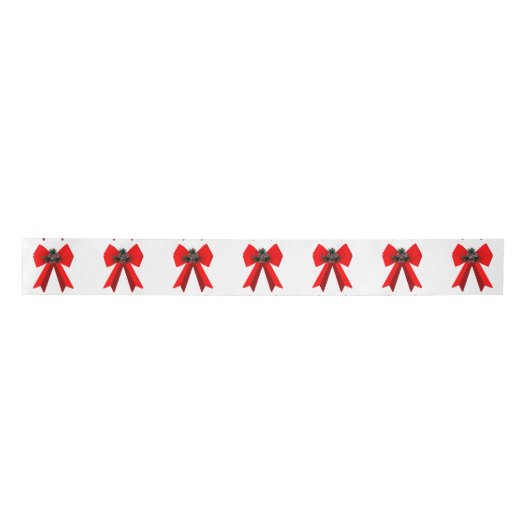 Ruban En Satin Bow rouge avec Pinecones sur ruban blanc (Devant)