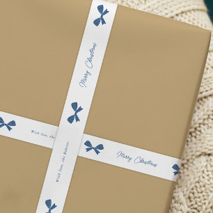 Ruban En Satin Bows Bleus Whimsical Joyeux Noël Nom personnalisé