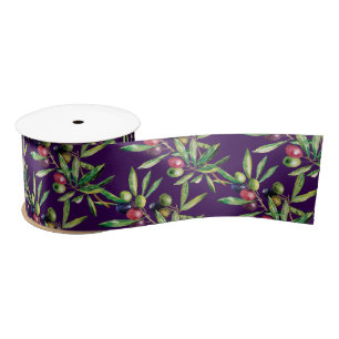 Ruban En Satin Branche de l'olive de l'aquarelle d'Indigo