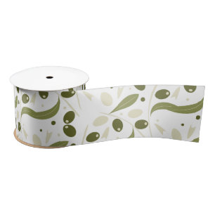 Ruban En Satin Branche d'olivier et Feuilles Motif sans soudure