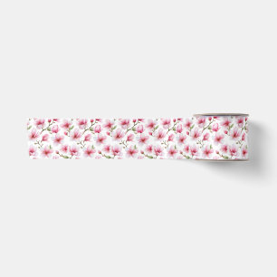 Ruban En Satin Branche Fleurie de Magnolia Élégant Blanc