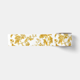 Ruban En Satin Branches Florales de Chinoiserie Jaune Doré Jardin