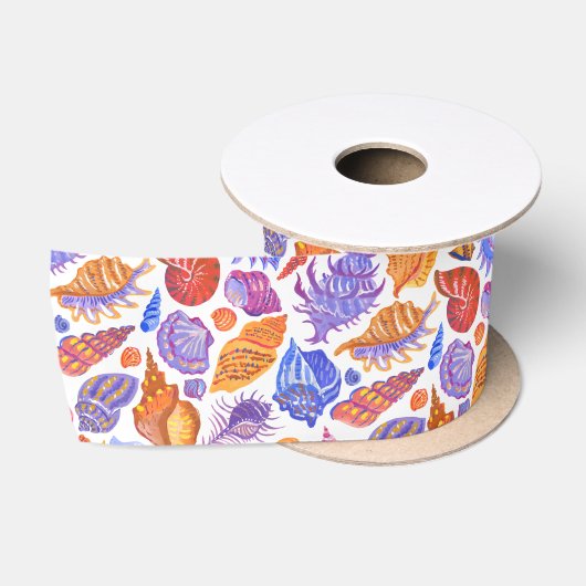 Ruban En Satin Bright tropical seashell, main-drawn (Bobine)