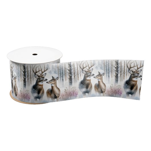 Ruban En Satin Buck and Doe In Winter Woods (Bobine)