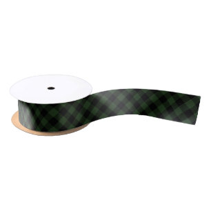 Ruban En Satin Buffalo check Celtic Green and Black Squares Plaid
