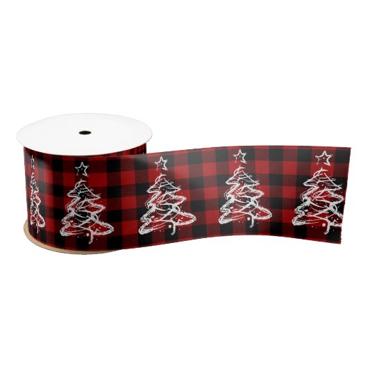 Ruban En Satin Buffalo de Noël Plaid Red Black Checks En vichy (Bobine)