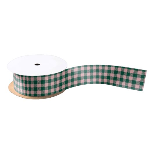 Ruban En Satin Buffalo Plaid Moderne Noël Vacances Vert Rose (Bobine)