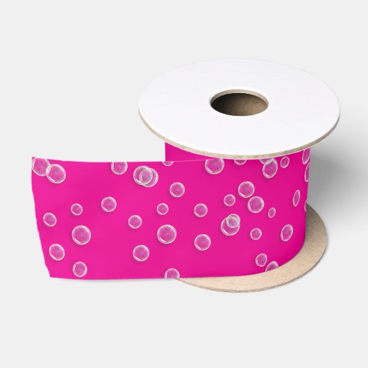 Ruban En Satin Bulles Sur Rose Chaud (Bobine)