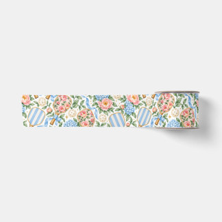 Ruban En Satin Cadeau de joueur de pickleball floral bleu chic