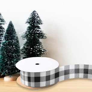 Ruban En Satin Cadeau de Noël à carreaux buffle noir et blanc
