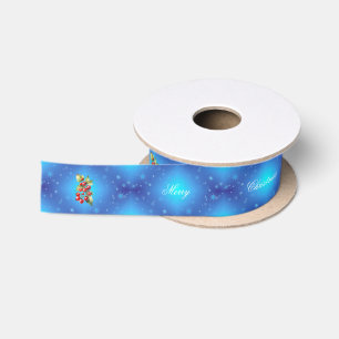 Ruban En Satin Cadeau de Noël aux Baies de Houx Rouge Bleu Glacé