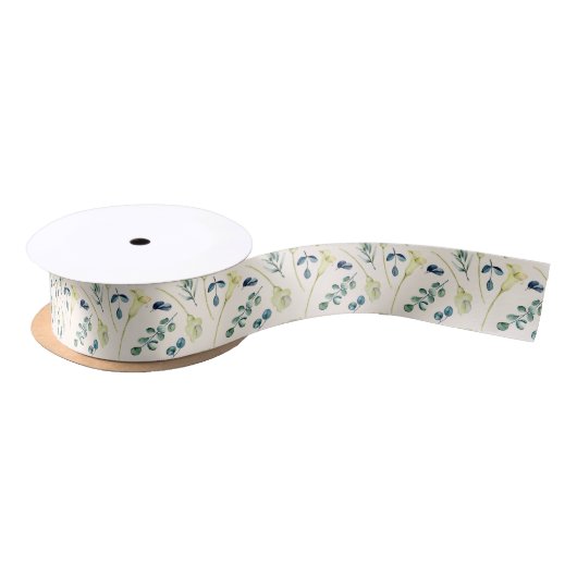 Ruban En Satin Calla Lily et Eucalyptus blancs (Bobine)