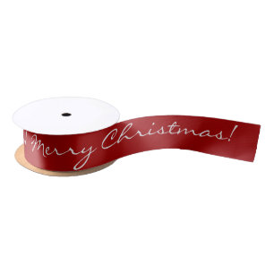 Ruban En Satin Calliage blanc Joyeux Noël Script sur rouge