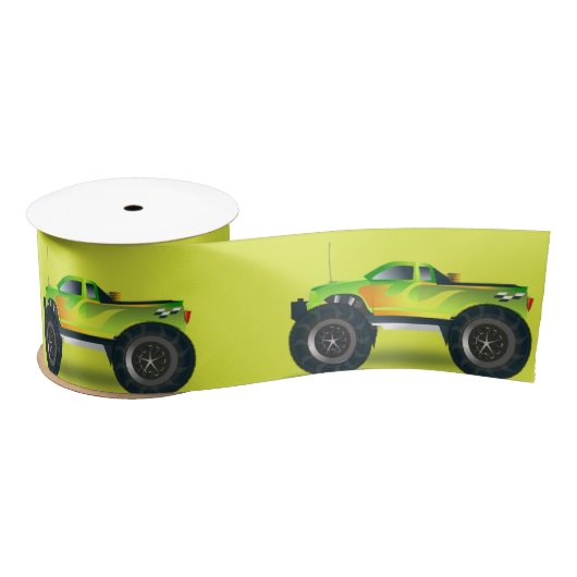 Ruban En Satin Camion Monster sur le vert citron (Bobine)