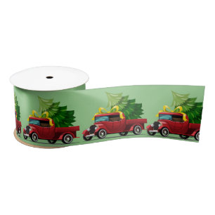 Ruban En Satin Camion rouge de Noël avec arbre