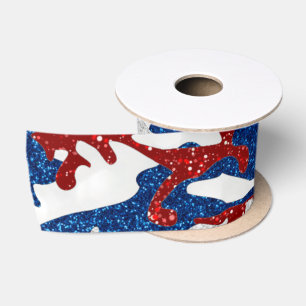 Ruban En Satin Camo rouge, blanc et bleu 4 juillet Parties scinti