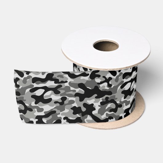 Ruban En Satin Camouflage Gris Noir (Bobine)