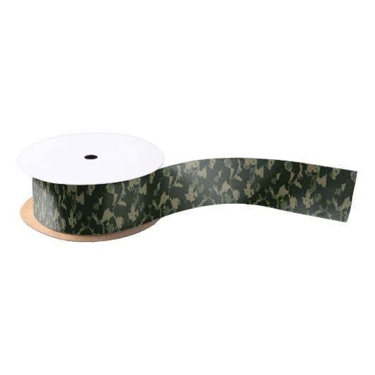 Ruban En Satin Camouflage vert foncé gris beige design Camo (Bobine)