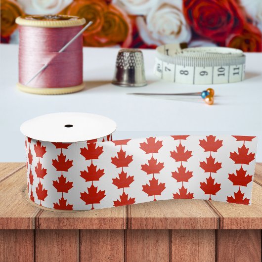 Ruban En Satin Canada Rouge Blanc drapeau canadien Motif Feuille 