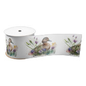 Ruban En Satin Canard D'Aquarelle En Fleurs (Bobine)