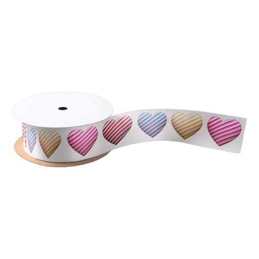 Ruban En Satin Candy Striped Pastel Color Hearts (Bobine)