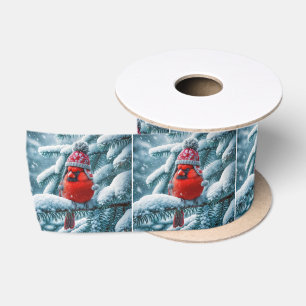 Ruban En Satin Cardinal Bird Portant un Casquette d'hiver