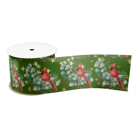 Ruban En Satin Cardinal Bird & Stars (Bobine)