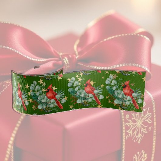 Ruban En Satin Cardinal Bird & Stars